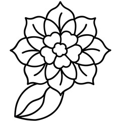 Hydrangea Single Line Drawing – Minimalist Bloom with Petals and Leaves