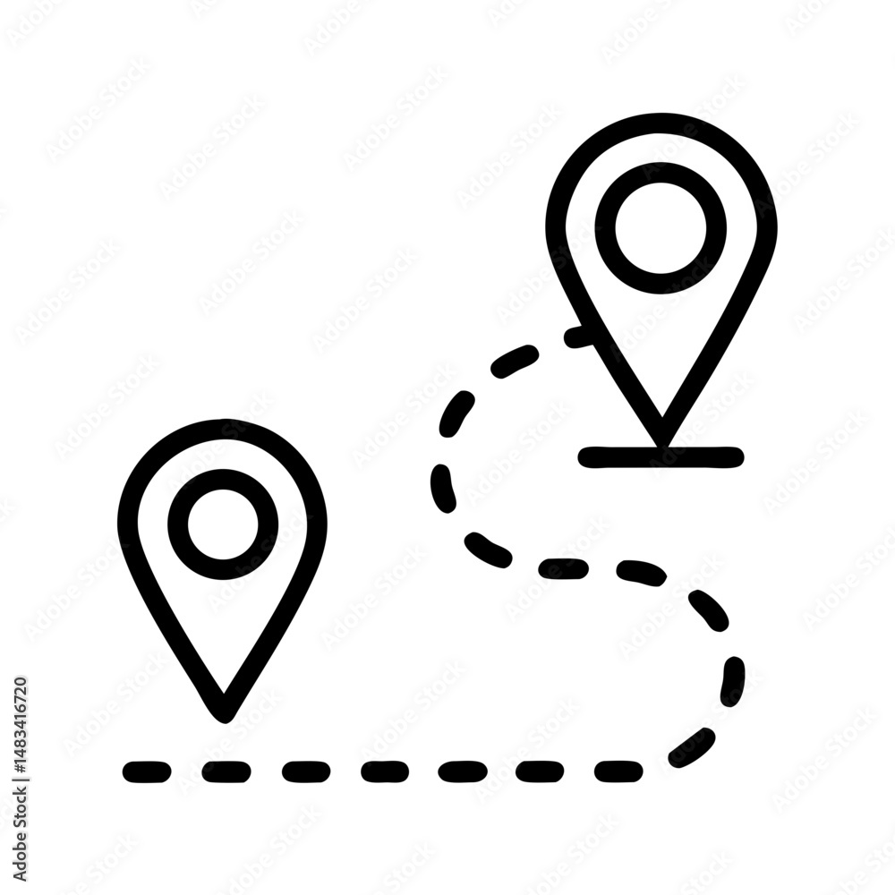 Poster road path with pin destination icon representing travel route, navigation, and location arrival