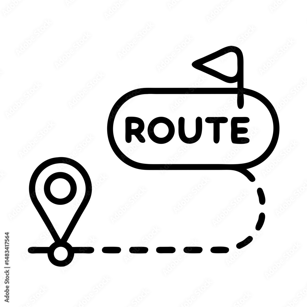 Poster route path with location flag icon representing travel destination, navigation route, and journey pl