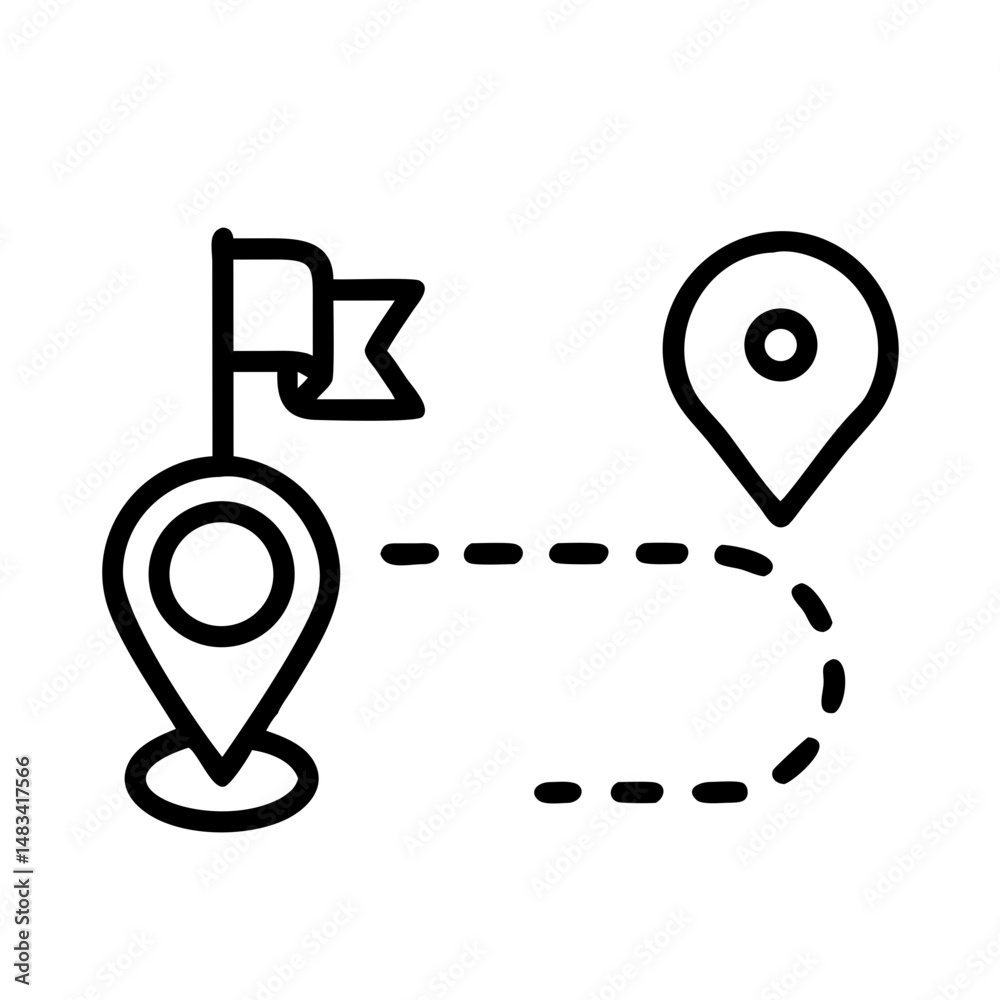 Poster Route Path with Location Flag Icon Representing Travel Destination, Navigation Route, and Journey Planning