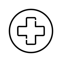 Round Medical Cross Icon Representing General Healthcare, Medical Services, and First Aid Support
