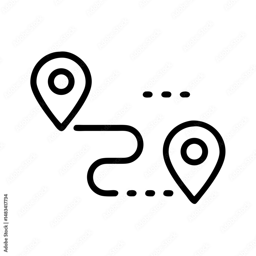 Aufkleber Route with Multiple Pin Markers Icon Representing Travel Path, Navigation Points, and Location Mapping