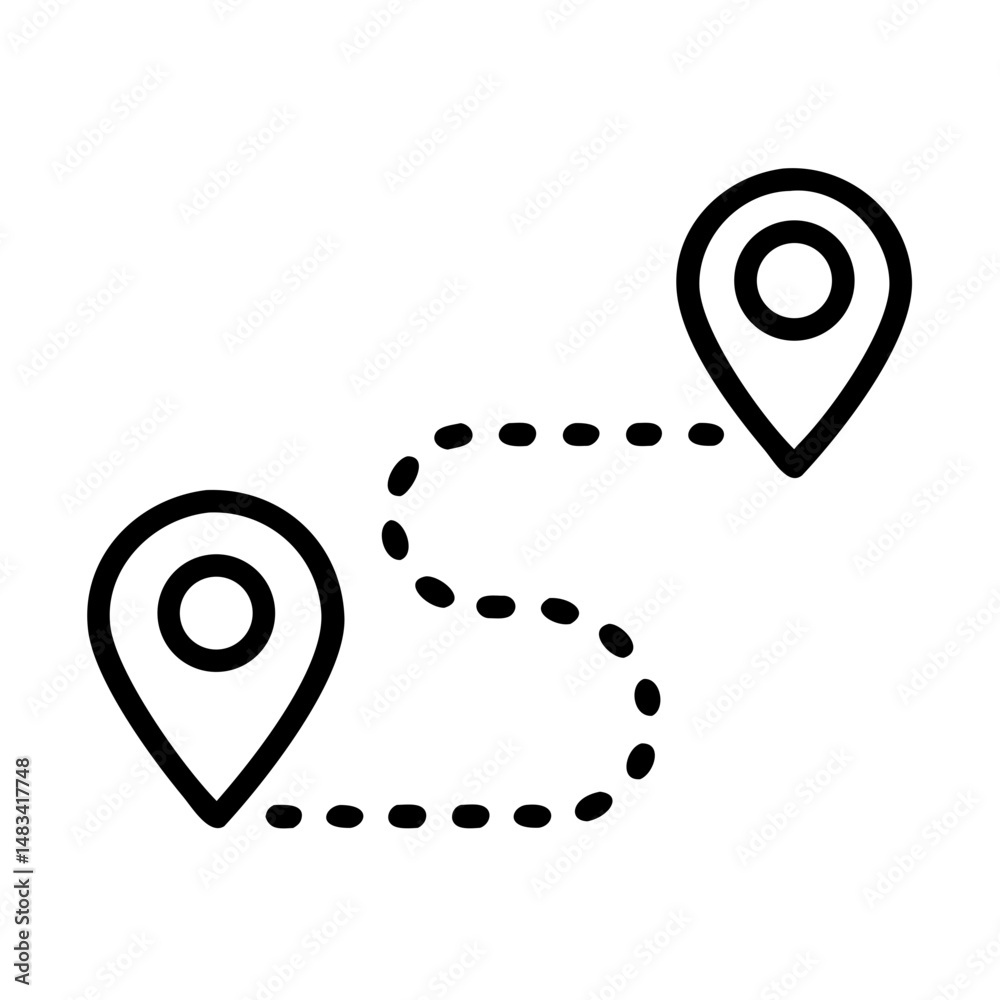 Aufkleber Route with Multiple Pin Markers Icon Representing Travel Path, Navigation Points, and Location Mapping