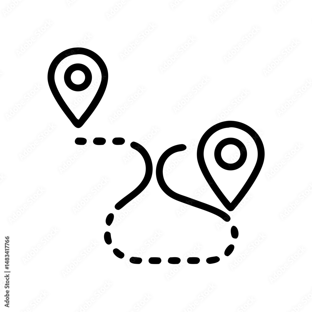 Aufkleber Route with Multiple Pin Markers Icon Representing Travel Path, Navigation Points, and Location Mapping