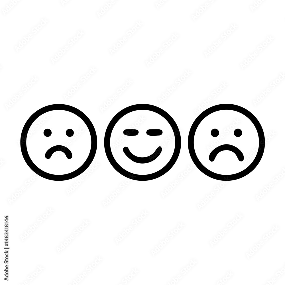 Poster sad and happy faces row icon representing emotional feedback, mood range, and user sentiment