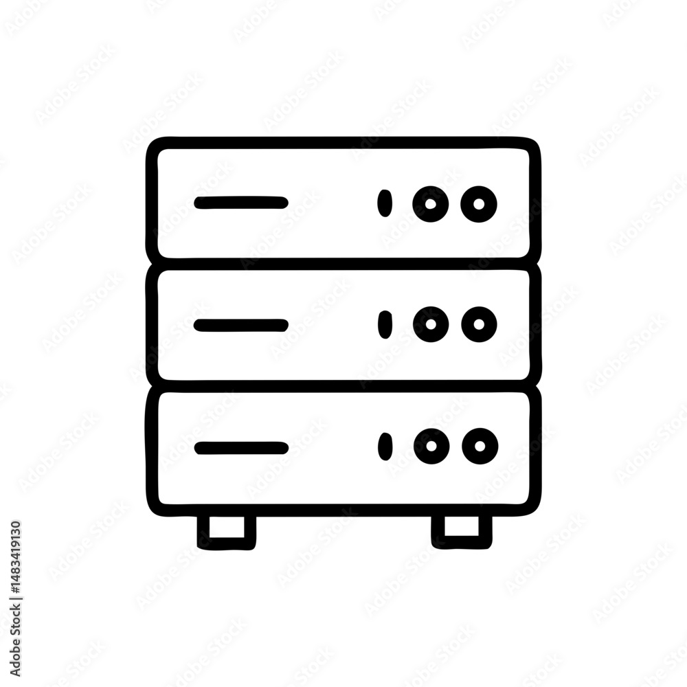 Poster server rack icon representing network infrastructure, data storage, and it equipment