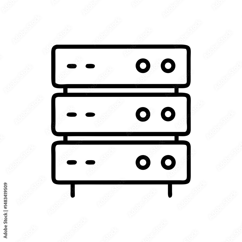 Poster server rack icon representing network infrastructure, data storage, and it equipment