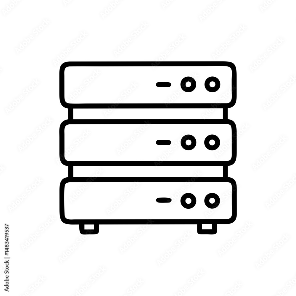 Poster server rack icon representing network infrastructure, data storage, and it equipment