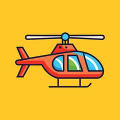 A bright and colorful cartoon helicopter illustration set against a yellow background