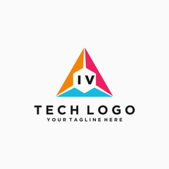 IV Initials Tech Logo Vector Art  Icons  and Graphics