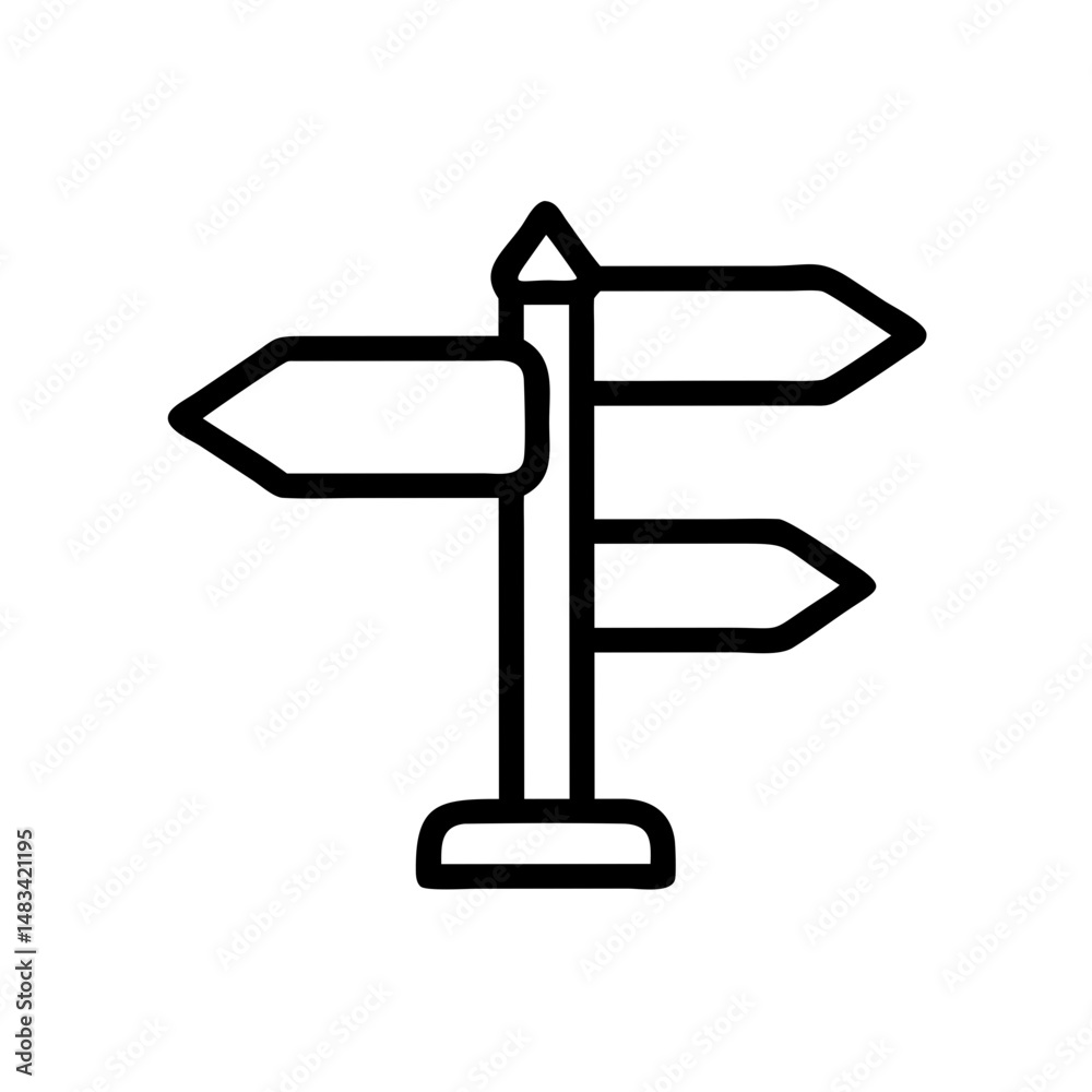 Poster single directional signpost icon representing navigation, wayfinding, and route guidance