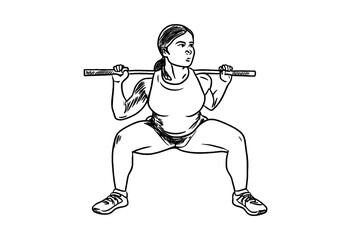 Woman doing barbell squats fitness training exercise workout illustration silhouette