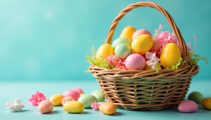 Colorful Easter candy assortment in a basket, springtime treats , sugary, celebration