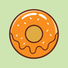 Cheerful Cartoon Donut with Orange Glaze on a Light Green Background