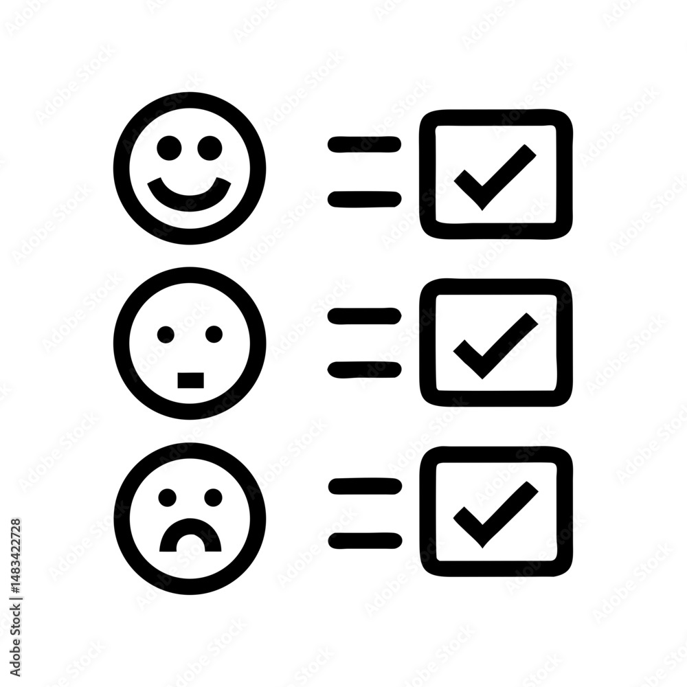 Poster smile and frown icons with checkboxes representing user feedback, rating, and emotional response