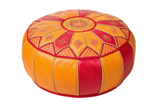 PNG Colorful orange and red embroidered round ottoman with mandala design