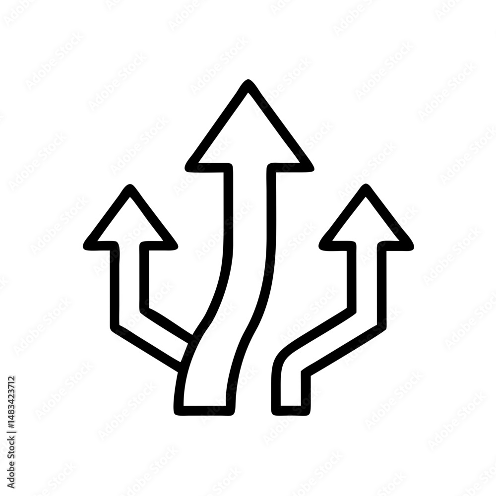 Poster Split Upward Route Arrows Icon Representing Directional Growth, Navigation Choices, and Strategic Pathways