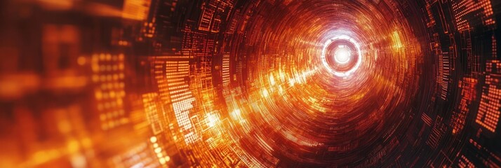 Obraz premium Dynamic digital tunnel with glowing patterns and vibrant colors in a futuristic design