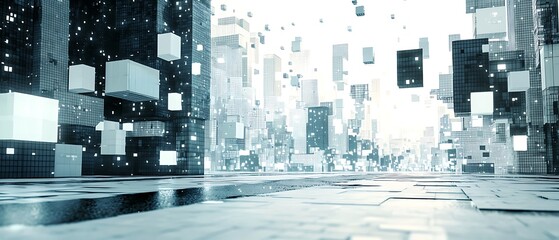 Futuristic city of floating cubes