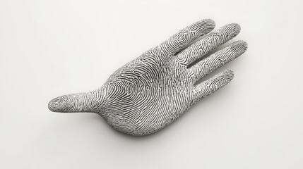 Abstract, metallic hand sculpture on a plain background.