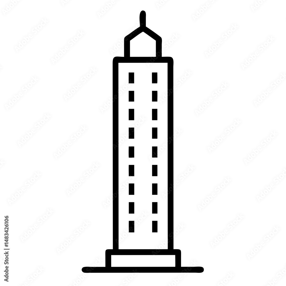 Aufkleber tall building with side wing icon representing urban architecture, commercial complex, and multi-sec