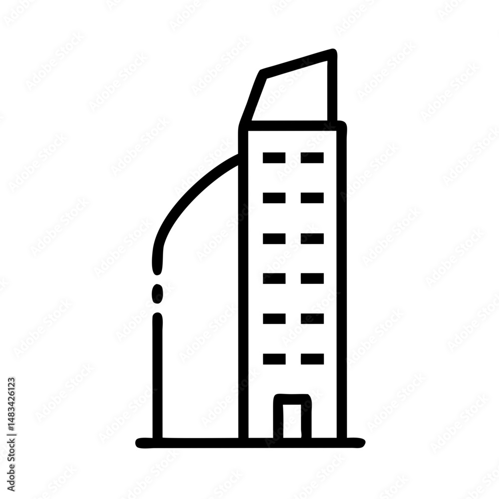 Aufkleber tall building with side wing icon representing urban architecture, commercial complex, and multi-sec