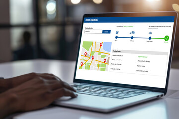 Fototapeta na wymiar Delivery tracking system for e-commerce and brisk online business to timely goods transportation and delivery