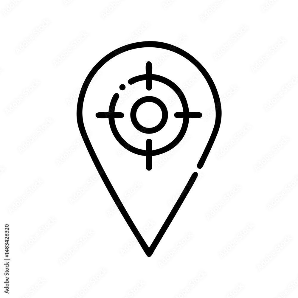 Poster target locator with pin icon representing destination marking, location accuracy, and navigation pre