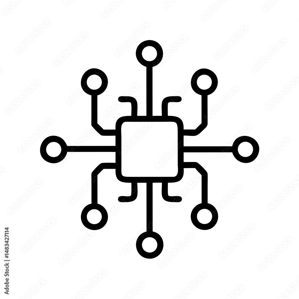 Poster Technology Hub Network Icon Representing Digital Connectivity, Centralized Infrastructure, and Tech Ecosystem Integration