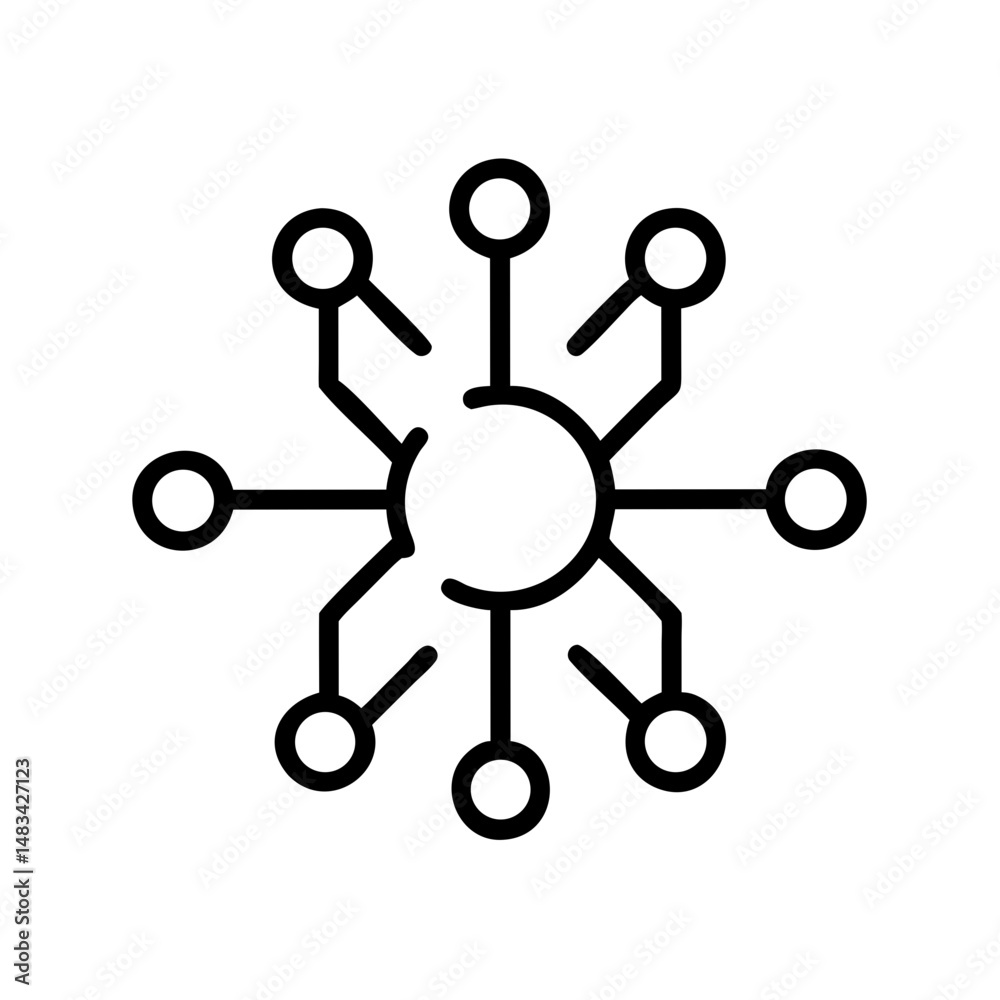 Poster Technology Hub Network Icon Representing Digital Connectivity, Centralized Infrastructure, and Tech Ecosystem Integration