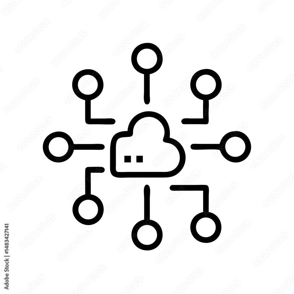 Poster Technology Hub Network Icon Representing Digital Connectivity, Centralized Infrastructure, and Tech Ecosystem Integration