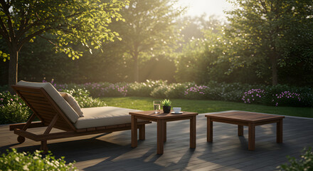 Obraz premium Outside area with wood furniture 