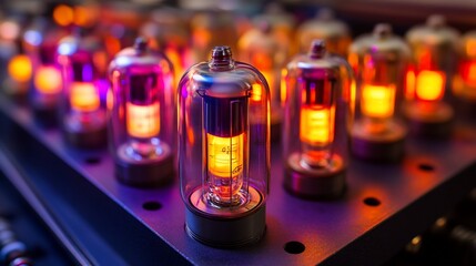 Vintage vacuum tubes glowing brightly