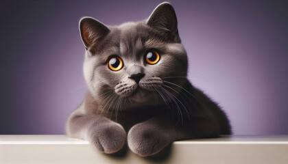 Cute fury dark grey hair cat big bright eyes