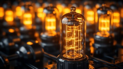 Vintage vacuum tubes glowing brightly
