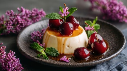 Delicious Cherry Dessert with Drizzle Sauce on Top