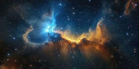 Vibrant cosmic nebula with swirling gases and bright stars illuminating the deep universe at night