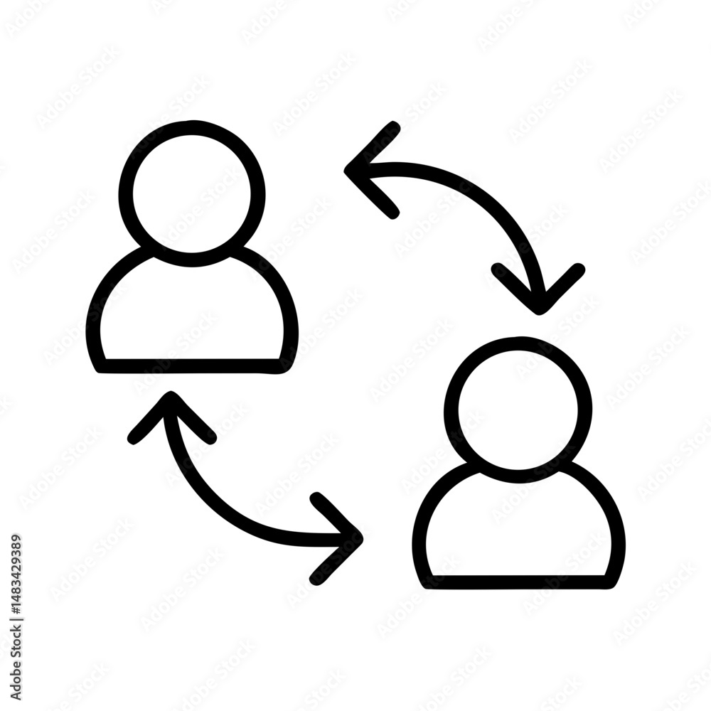 Poster Two User Profiles with Arrows Icon Representing Data Exchange, User Interaction, and Account Synchronization