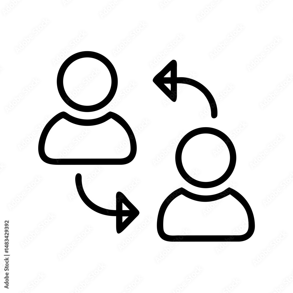 Poster Two User Profiles with Arrows Icon Representing Data Exchange, User Interaction, and Account Synchronization