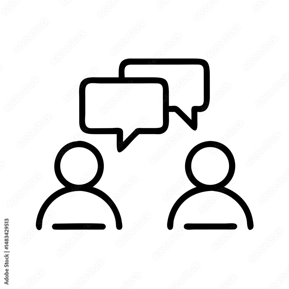 Poster two users messaging icon representing online communication, chat interaction, and social conversatio
