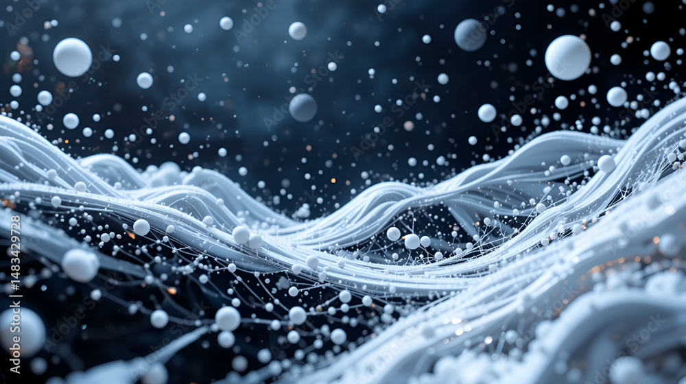 Fototapete snow-white abstract technology and caliginous background with plexus elements and depth of field set