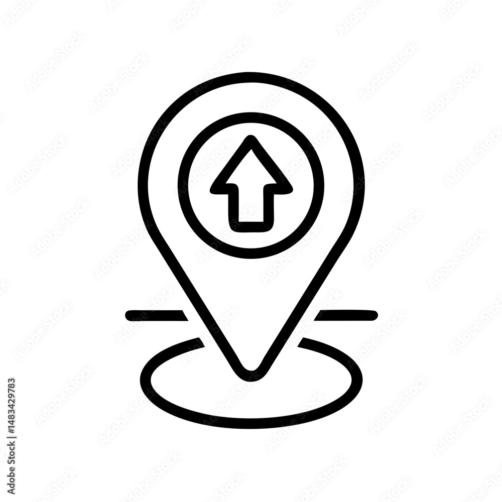 Poster Upload Arrow with Location Symbol Icon Representing Geo-Tagged File Transfer, Cloud Upload, and Location-Based Data Sharing