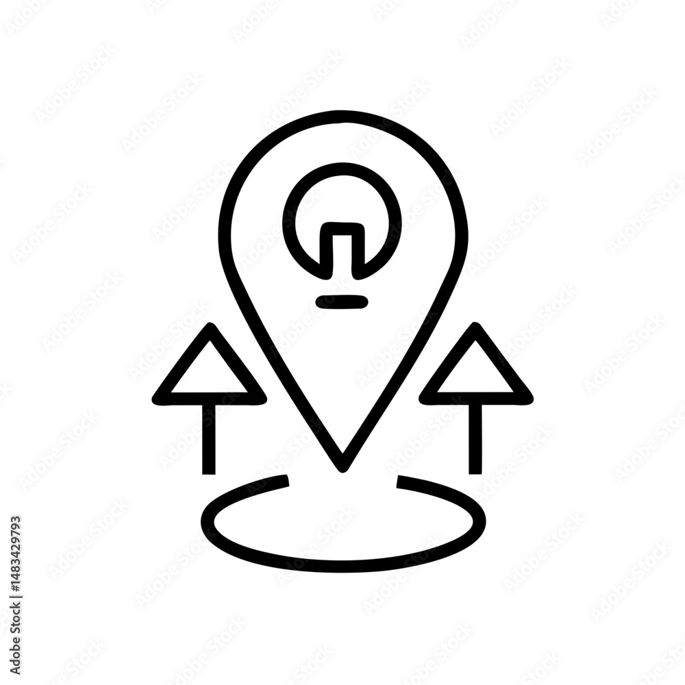 Poster Upload Arrow with Location Symbol Icon Representing Geo-Tagged File Transfer, Cloud Upload, and Location-Based Data Sharing