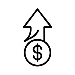 Obraz premium Upward Arrow with Dollar Coin Icon Representing Financial Growth, Economic Increase, and Profit Rise Indicator