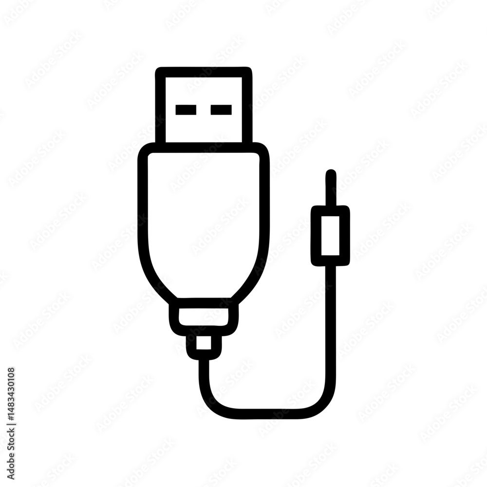 Poster usb cable connector icon representing data transfer cord, power supply link, and peripheral device c