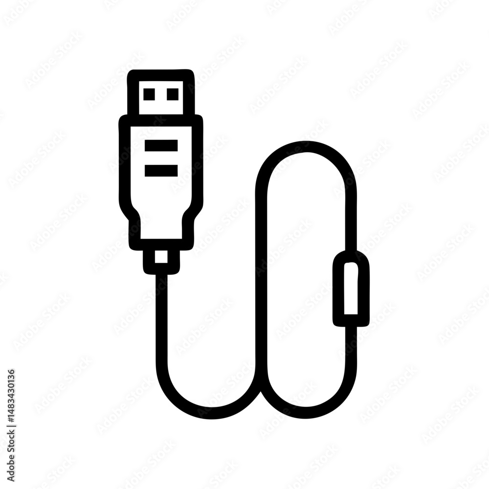 Poster usb cable with connector icon representing data transfer cord, charging cable, and peripheral device