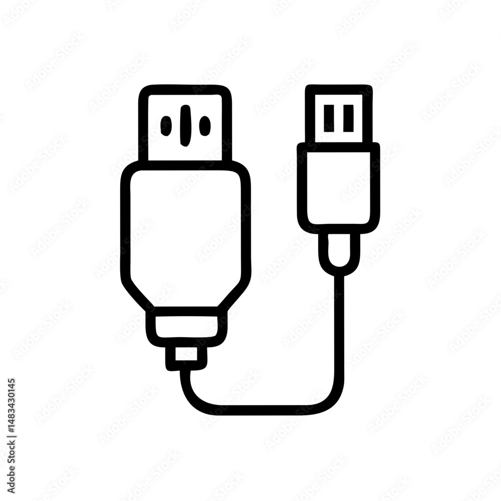 Poster usb cable connector icon representing data transfer cord, power supply link, and peripheral device c