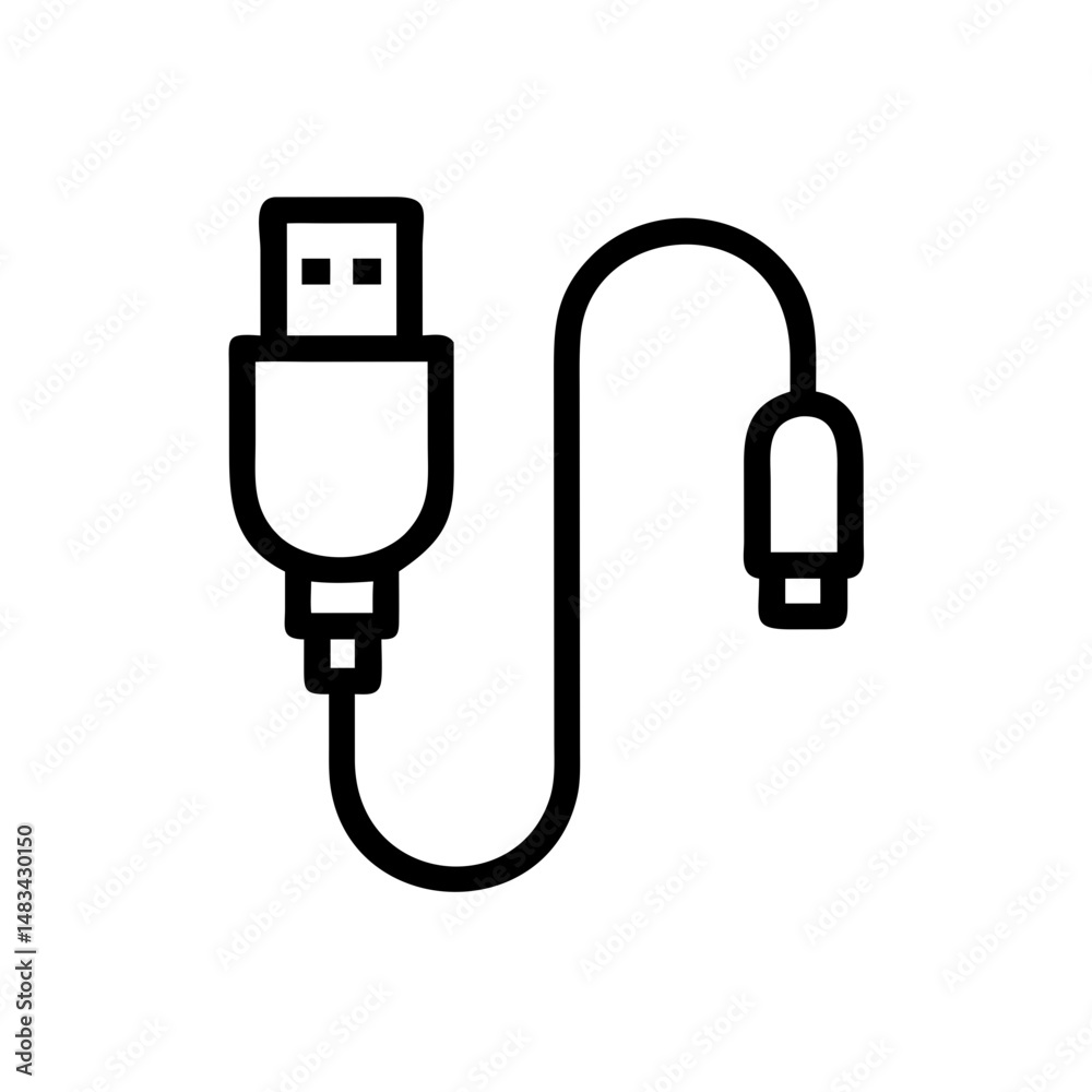 Poster USB Cable with Connector Icon Representing Data Transfer Cord, Charging Cable, and Peripheral Device Interface