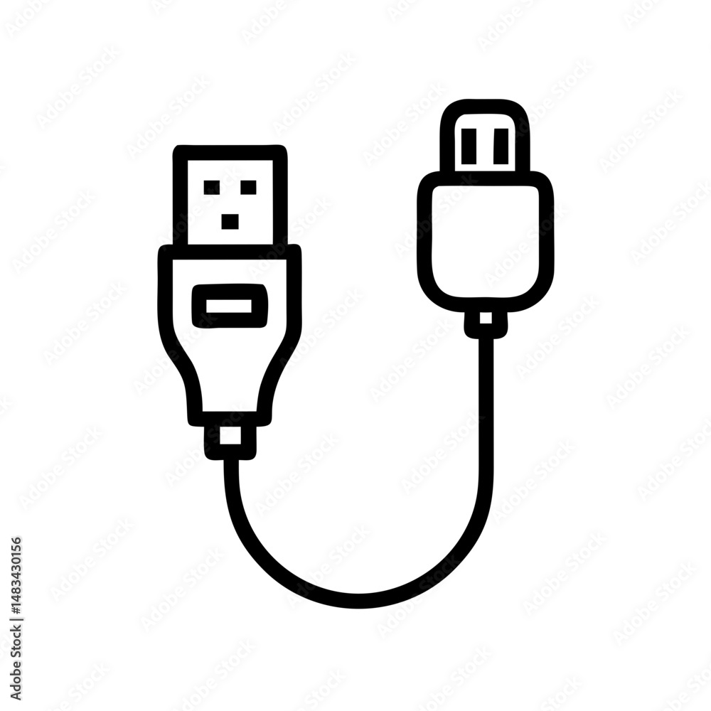 Poster usb cable with connector icon representing data transfer cord, charging cable, and peripheral device