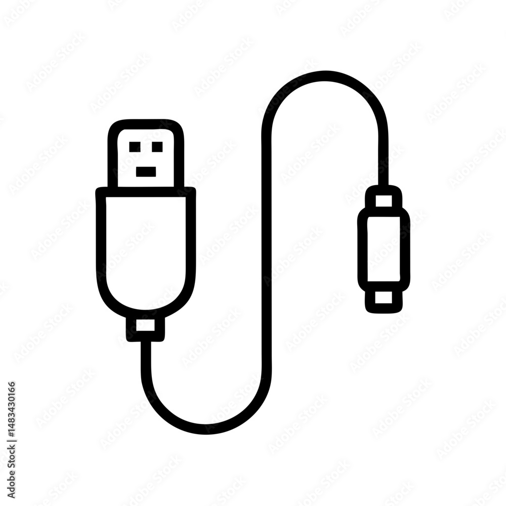 Poster USB Cable with Connector Icon Representing Data Transfer Cord, Charging Cable, and Peripheral Device Interface